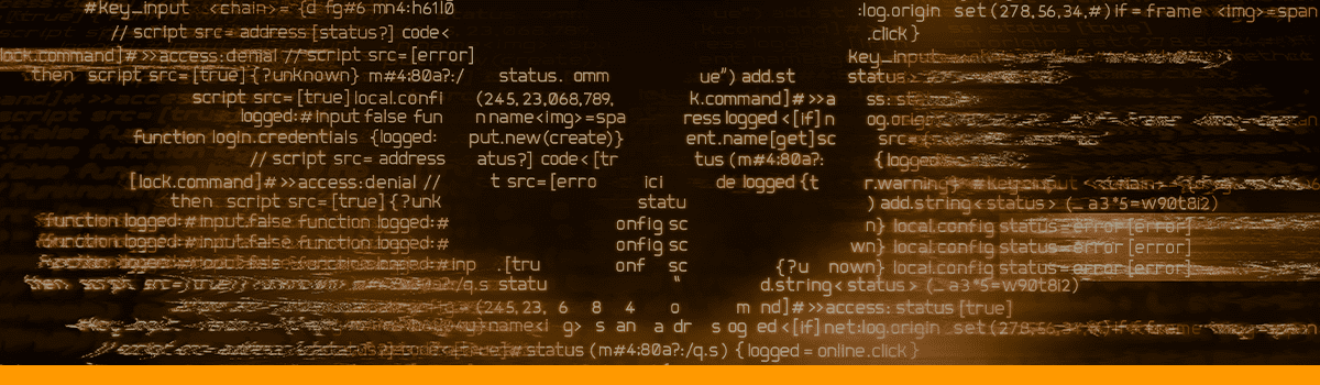 A skull made out of orange and black lines of code depicting risks to Oracle and SAP security