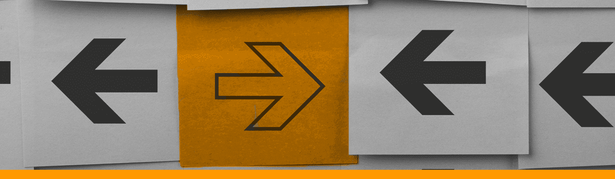 A banner of a bunch of arrows, one of them is orange