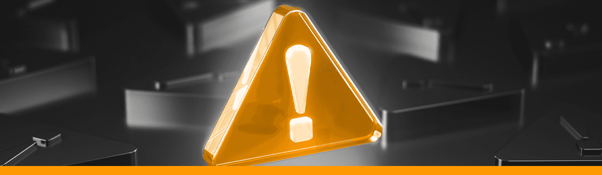 A banner with a warning sign in the middle